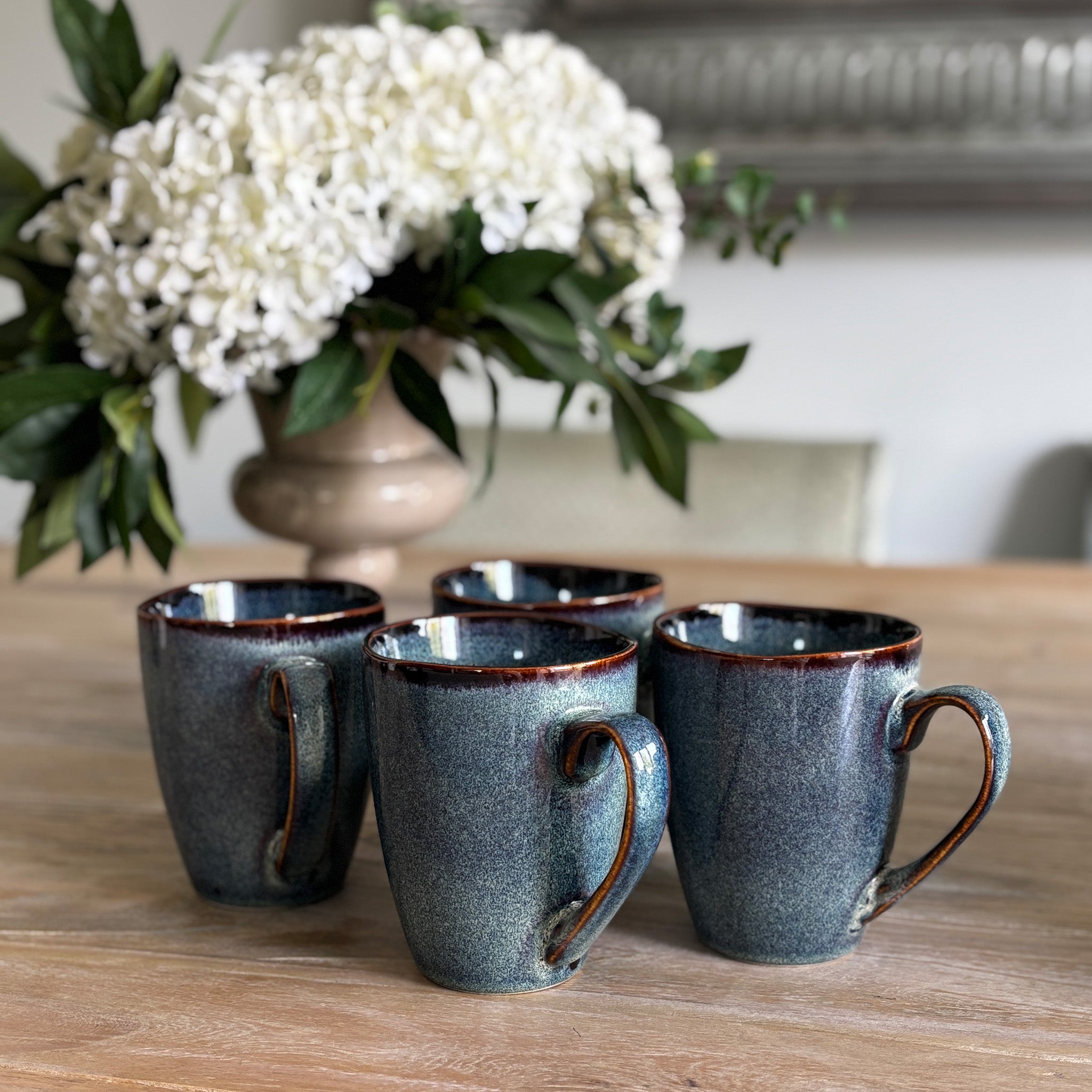 Stoneware Blue Mugs - Set of 4